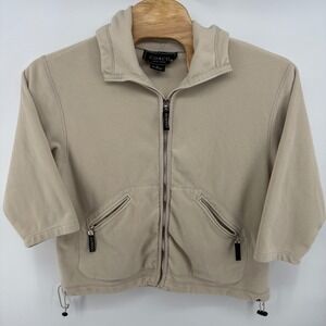 COACO New York Beige Fleece Zip Up Hoodie 3/4 Sleeve Drawstring Size L